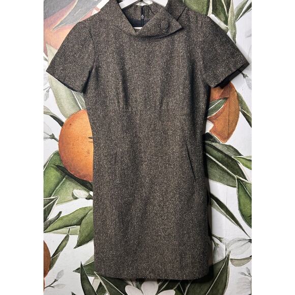 Hobbs London Size 10 Brown Tweed Wool Silk Blend Short Sleeve Dress Back Zip - Picture 1 of 7